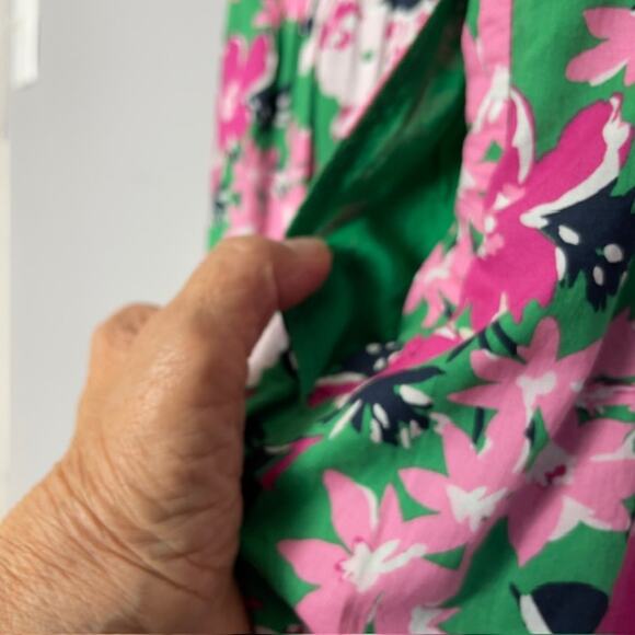 J. Crew Size 2 Green Floral Dress Woman Ruffles Pockets Beach Cruise Resort - Picture 3 of 8